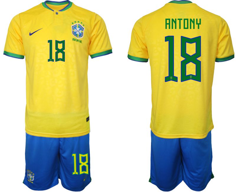 Men 2022 World Cup National Team Brazil home yellow #18 Soccer Jerseys